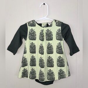 Kate Quinn Green Pinecone Print Organic Cotton Bodysuit Dress